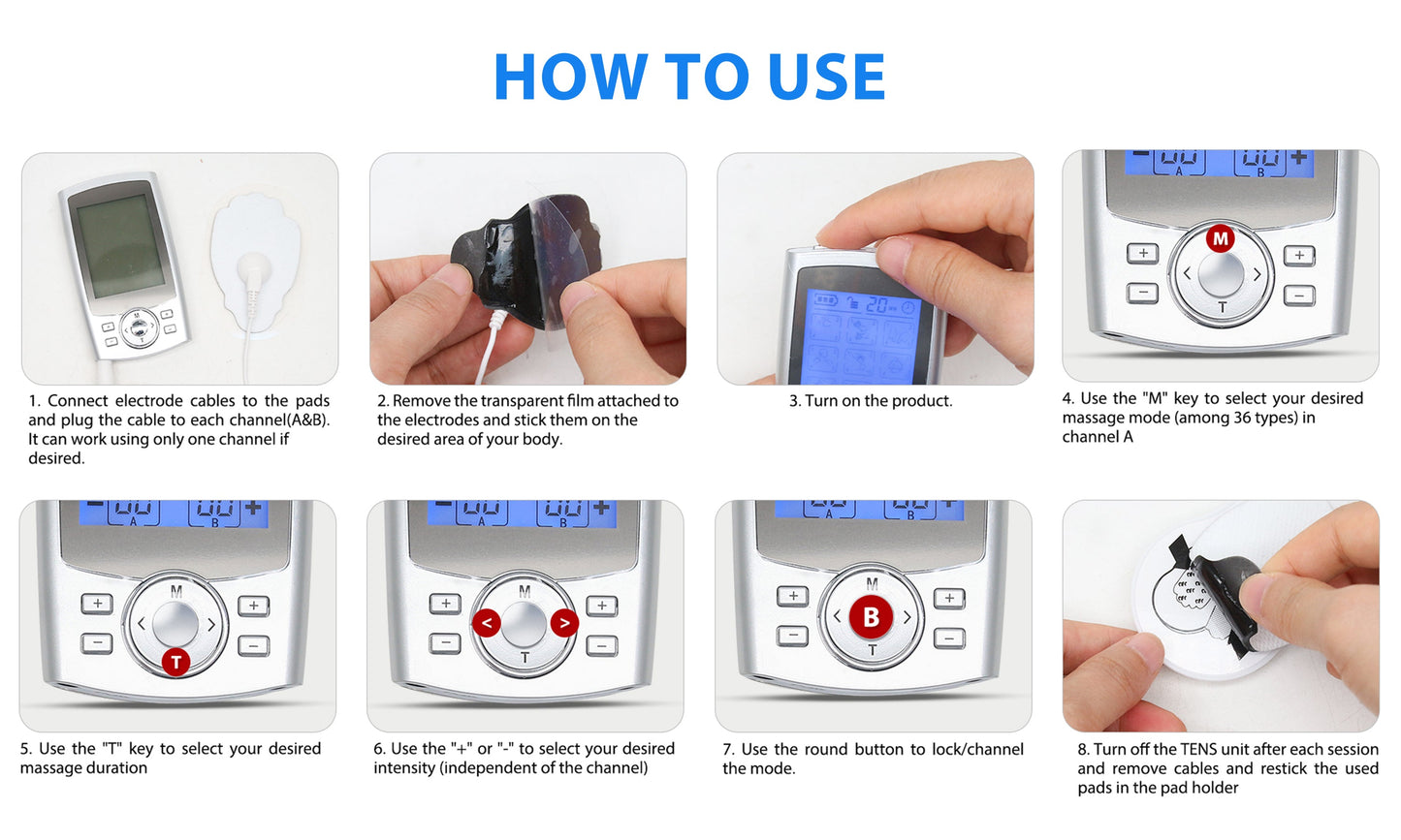 36 Models Dual Channel TENS EMS Unit Muscle Stimulator for Pain Relief