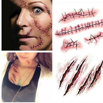 Halloween Zombie Scars Tattoos With Fake Scab Bloody