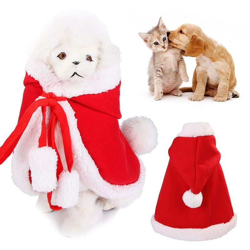 Pet Christmas Hooded Cloak Cute Cats Dogs Xmas Costume Winter Christmas Clothes Small Animal Hooded Cloak Fashion Dog Cat Cloth