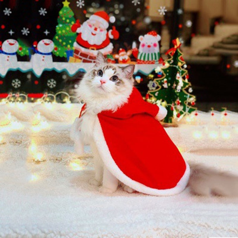 Pet Christmas Hooded Cloak Cute Cats Dogs Xmas Costume Winter Christmas Clothes Small Animal Hooded Cloak Fashion Dog Cat Cloth