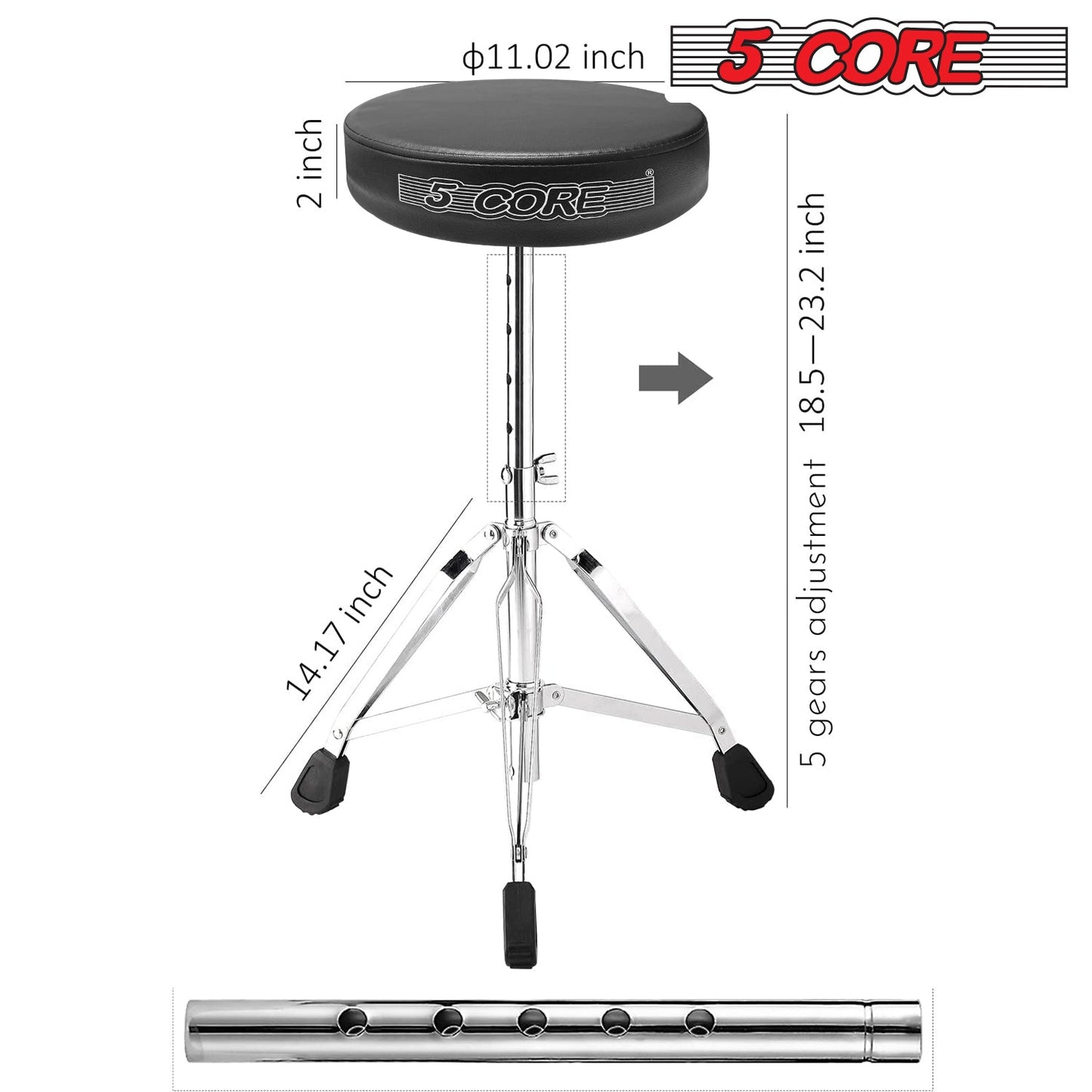 5Core Drum Throne Padded Adjustable Guitar Stool Drummer Seat for