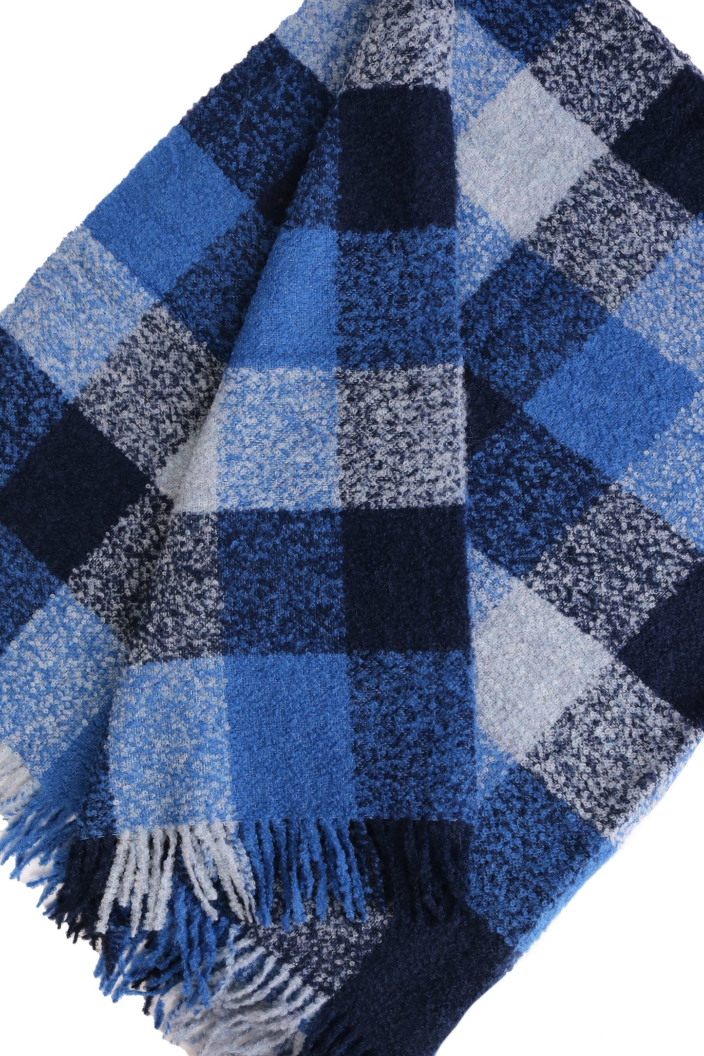 Alpaca wool blue grey checkered plaid