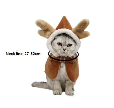 Funny Elk Design Cat Costume Antlers Cape Winter Christmas Party Cloak Pet Supplies Cat Accessories Dog Cosplay Warm Coat