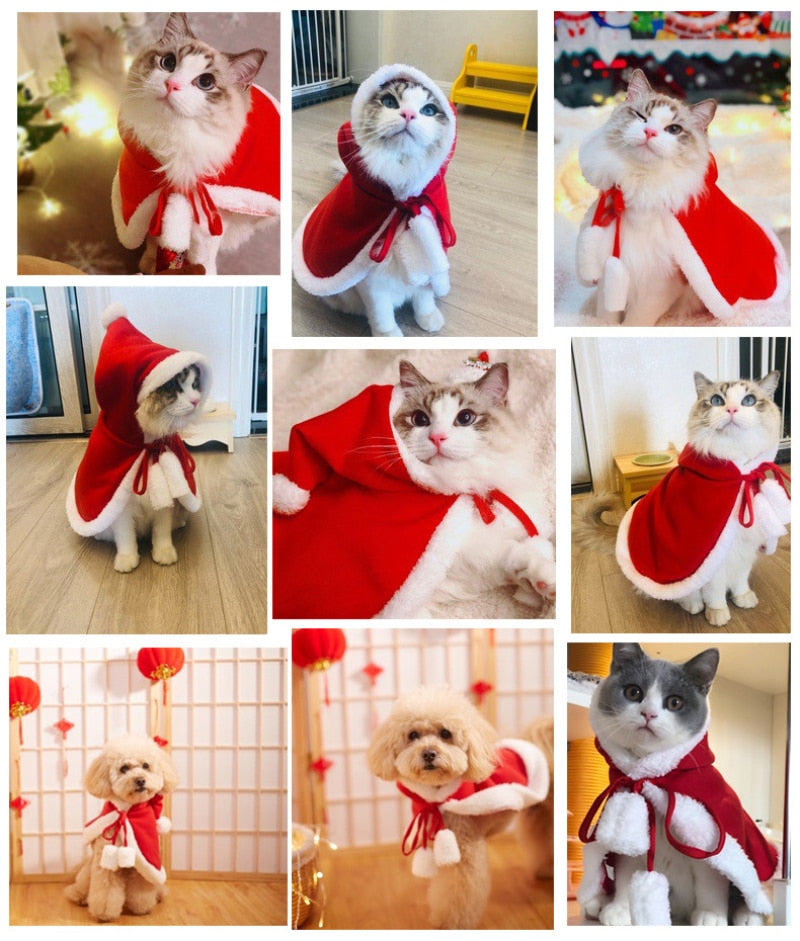 Pet Christmas Hooded Cloak Cute Cats Dogs Xmas Costume Winter Christmas Clothes Small Animal Hooded Cloak Fashion Dog Cat Cloth