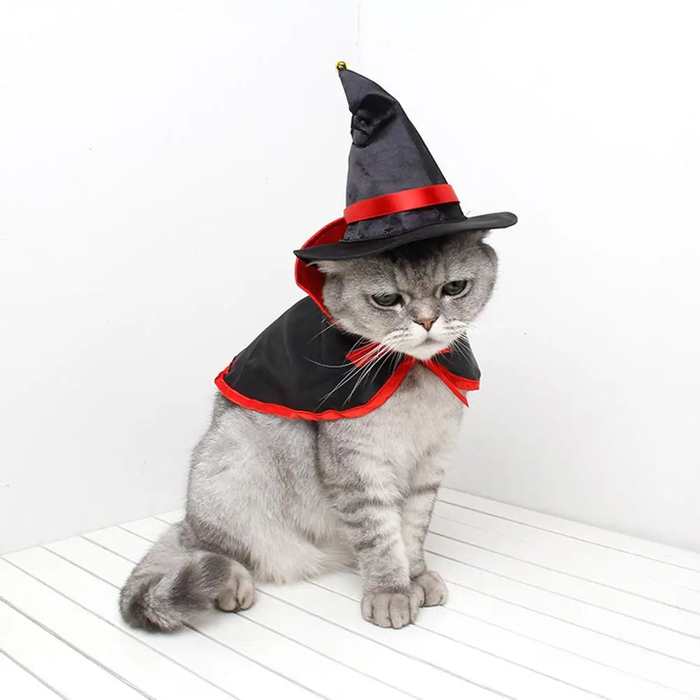 Pet Halloween Cloak Hat Set Cat Dog Cosplay Clothes Halloween Masquerade Pet Performance Costume