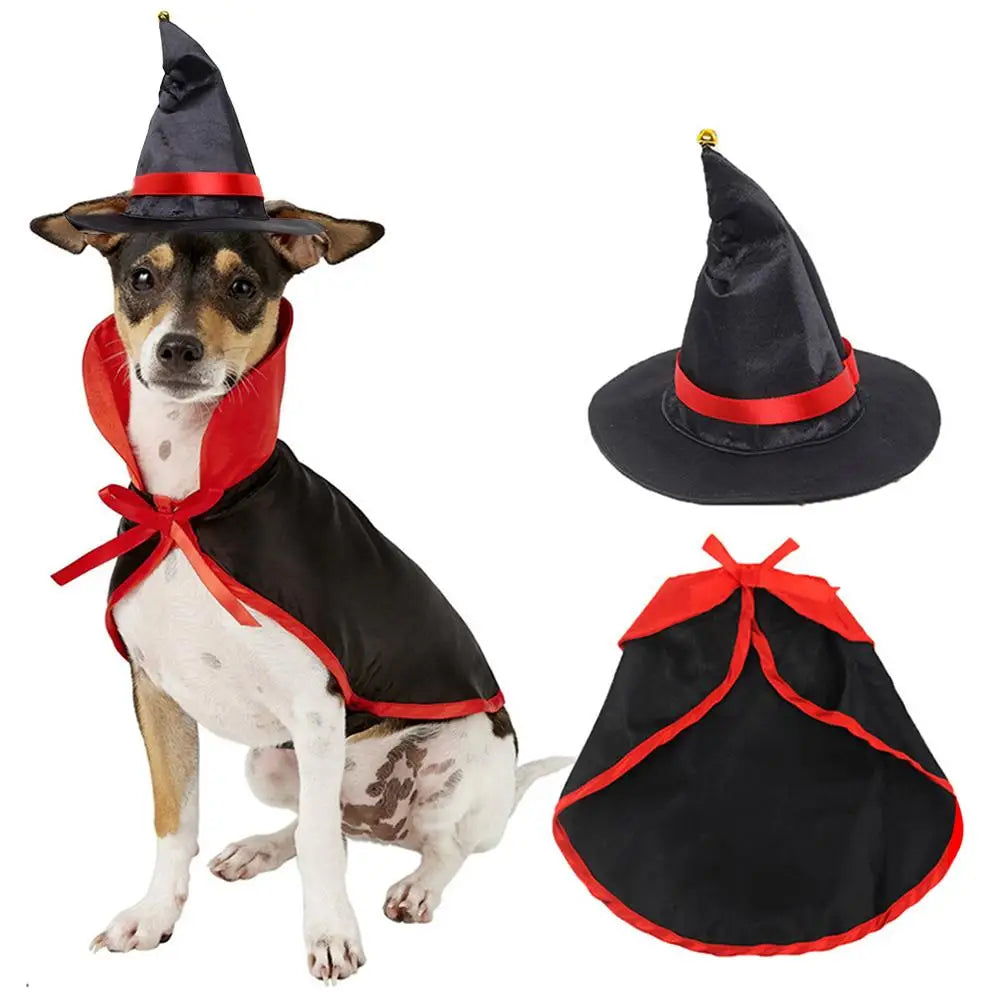 Pet Halloween Cloak Hat Set Cat Dog Cosplay Clothes Halloween Masquerade Pet Performance Costume