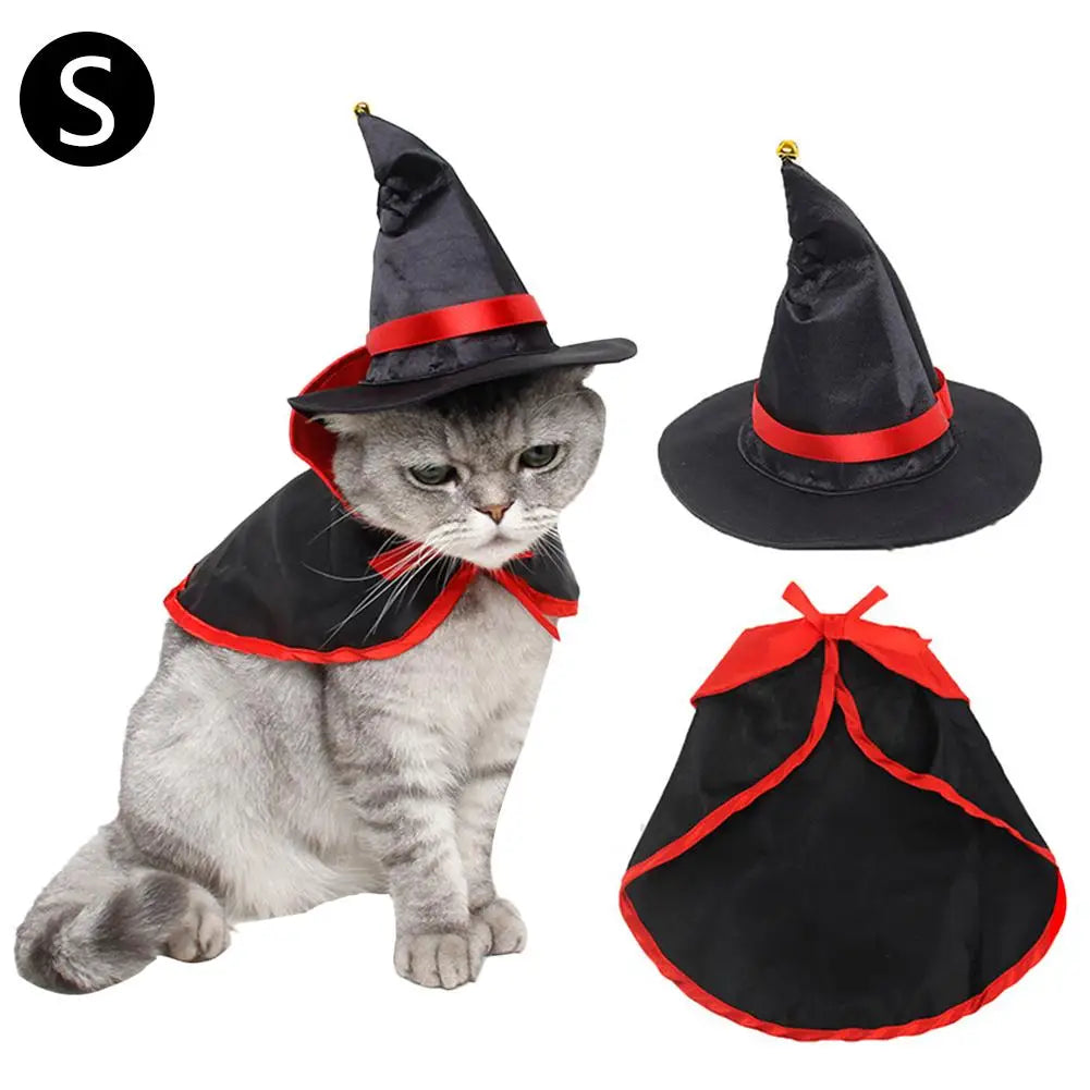 Pet Halloween Cloak Hat Set Cat Dog Cosplay Clothes Halloween Masquerade Pet Performance Costume