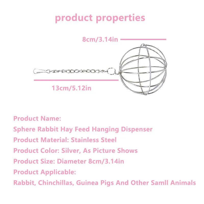 Stainless Steel Rabbit Hay Feeder Pet Rotating Dispenser Hanging Grass Ball For Guinea Pig Hamster Chinchillas Pets Toys Rabbit