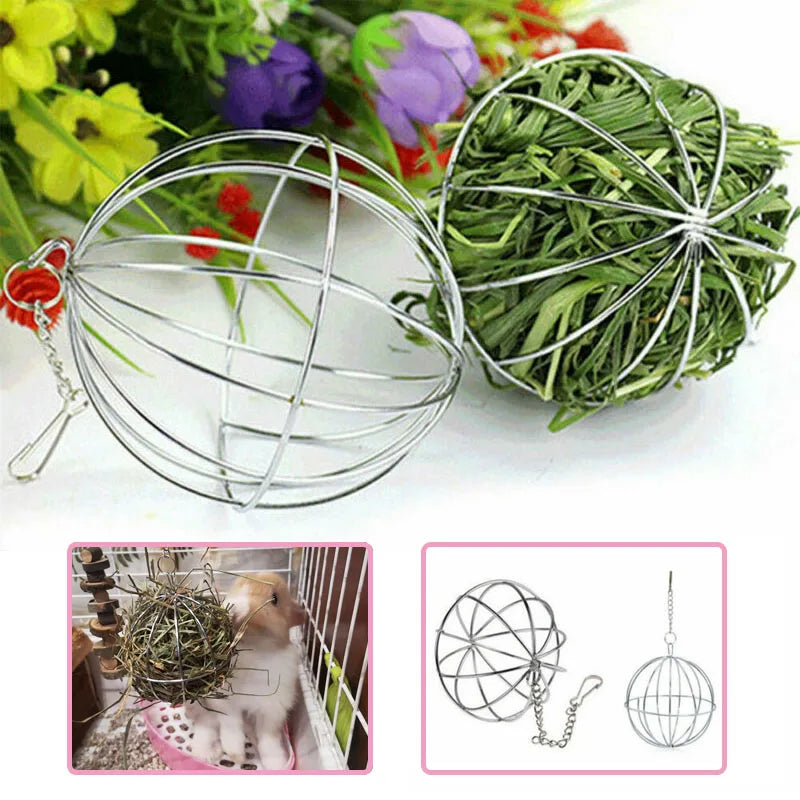 Stainless Steel Rabbit Hay Feeder Pet Rotating Dispenser Hanging Grass Ball For Guinea Pig Hamster Chinchillas Pets Toys Lapin