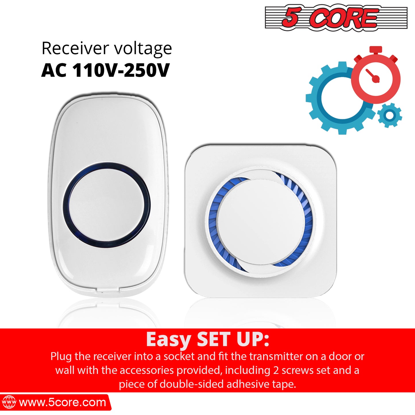 5 Core Wireless Doorbell Remote Button Door Bell for Home Waterproof