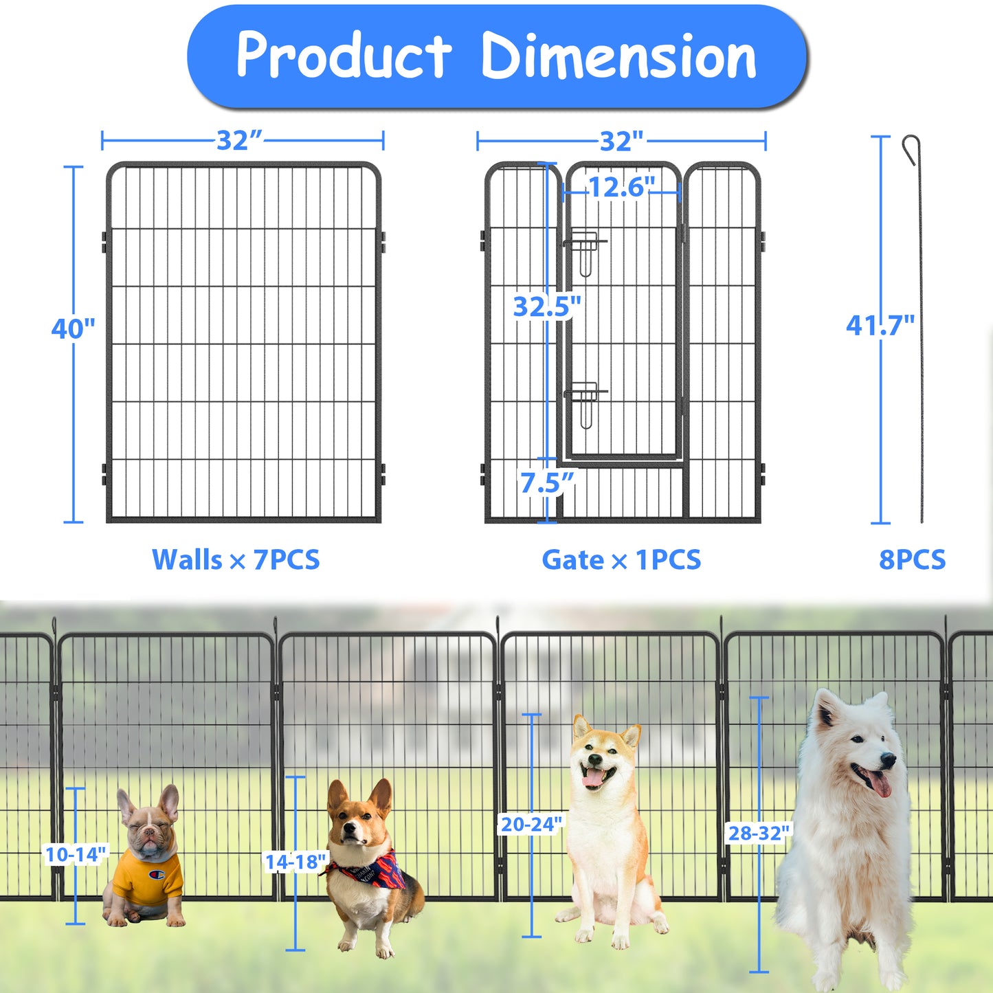 Dog Pens Outdoor 32" Height Foldable24 Panels