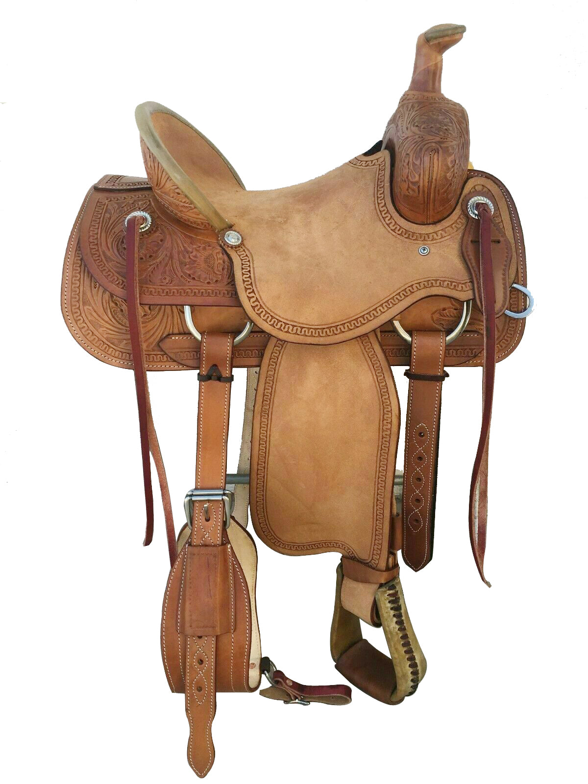 Western Brown Rough Out Leather Roper Ranch Horse Saddle Size 15"