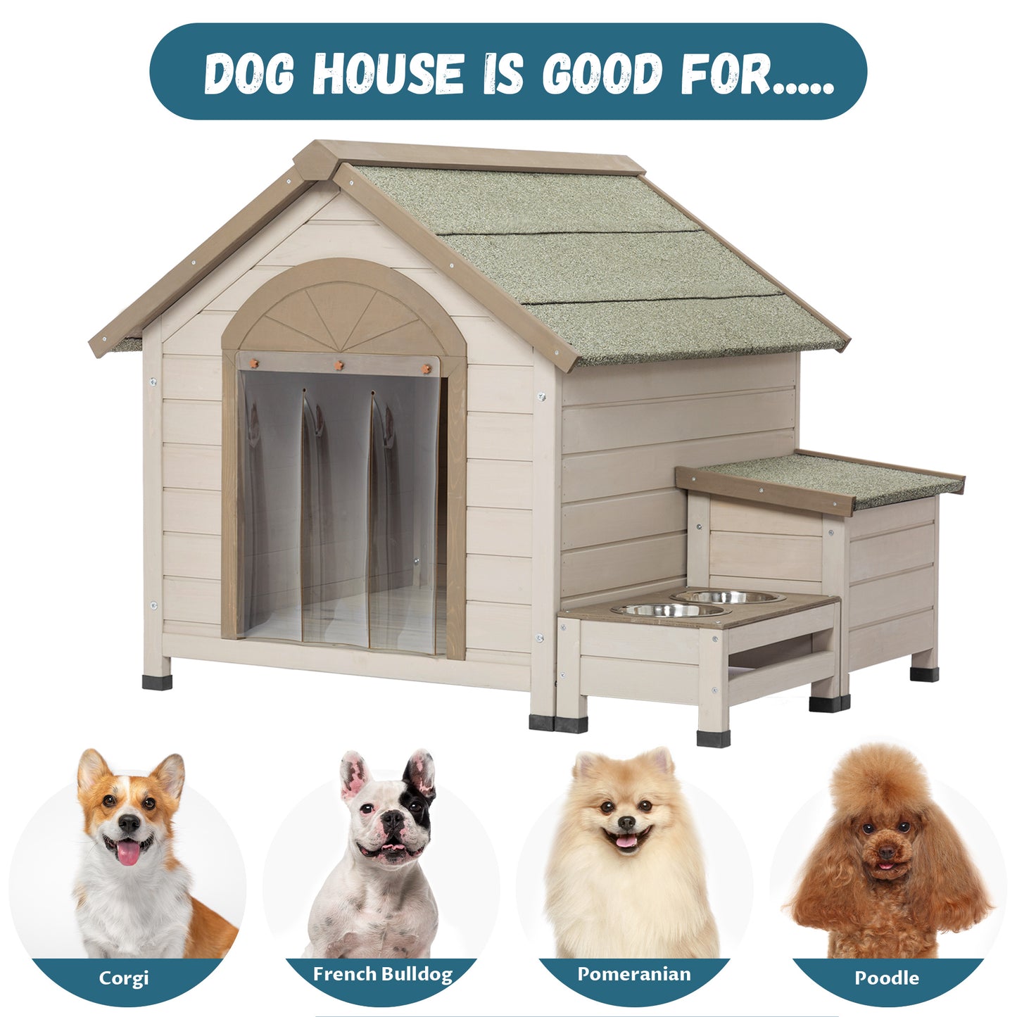 Outdoor fir wood dog house with an open roof ideal for small to medium 