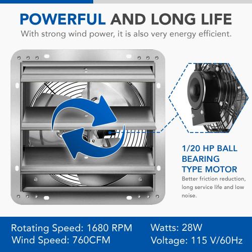 Shutter Exhaust Fan Aluminum with Speed Controller 7 Inch