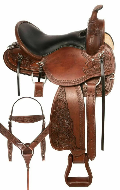 GENUINE LEATHER WESTERN TRAIL GAITED ENDURANCE HORSE SADDLE WITH TACK