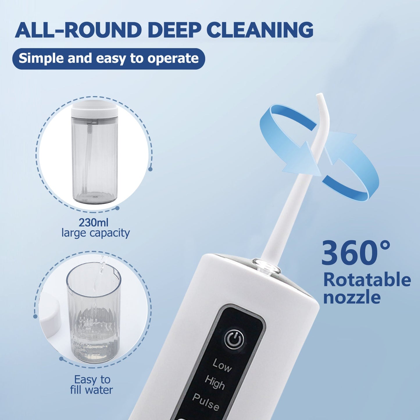 230ML Tank Cordless Water Flosser Dental Teeth Cleaner, Refillable 