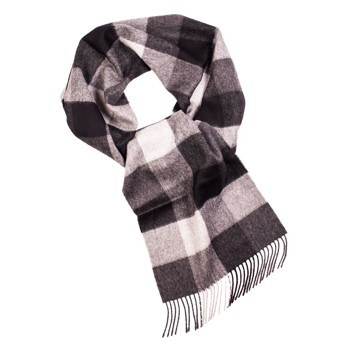 Alpaca wool black checked scarf