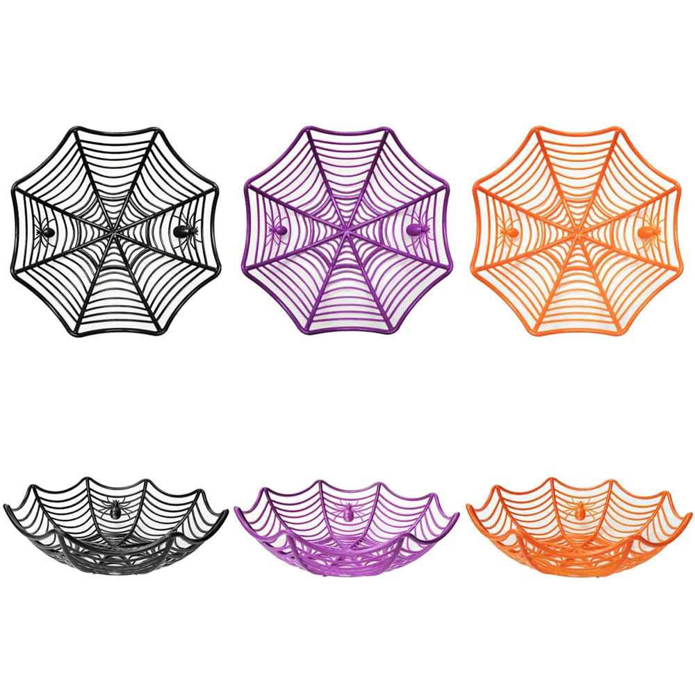 Halloween Candy Basket: Black Orange Spider Web Design for Trick or Treat Decoration