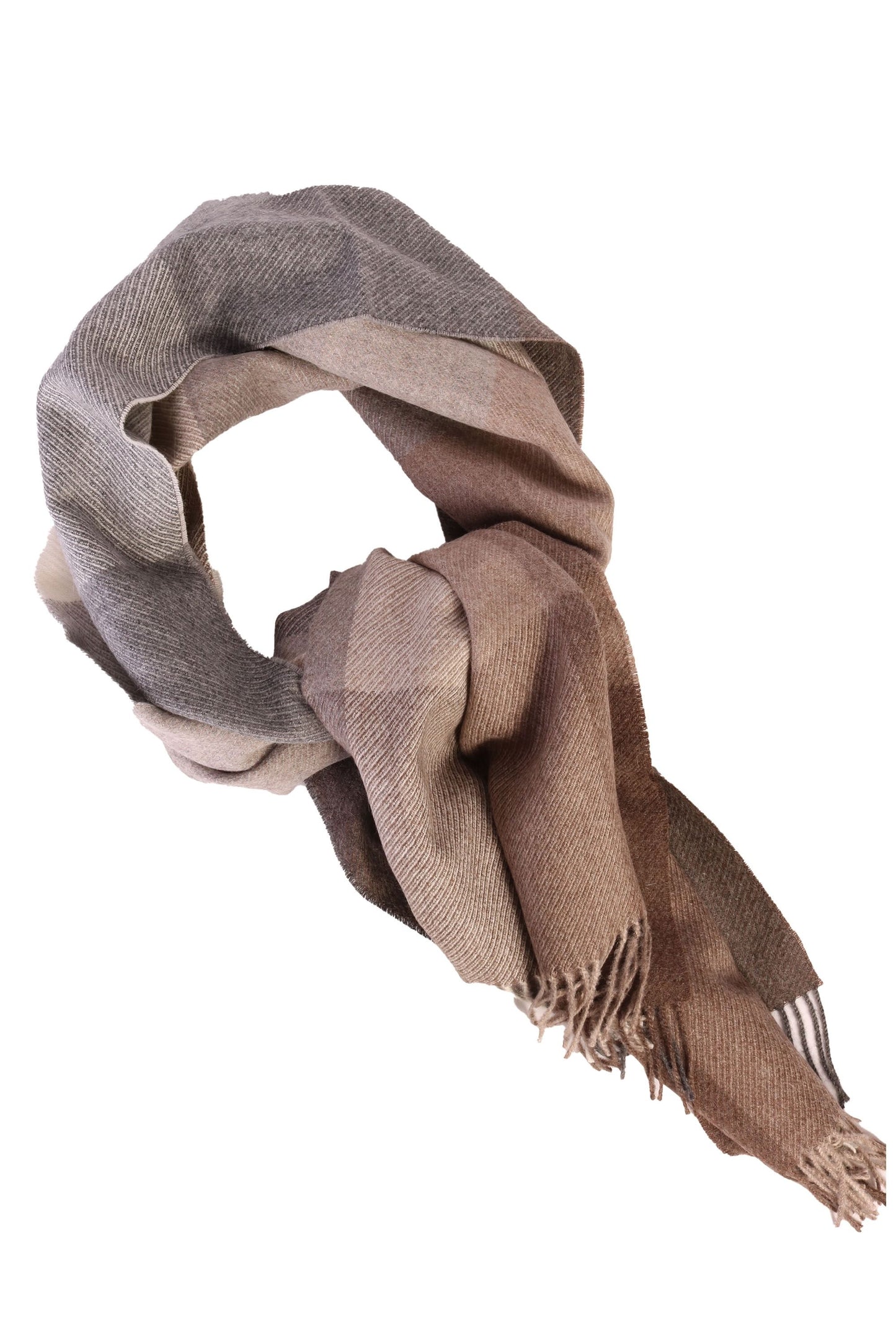 Alpaca wool beige-grey checked big scarf