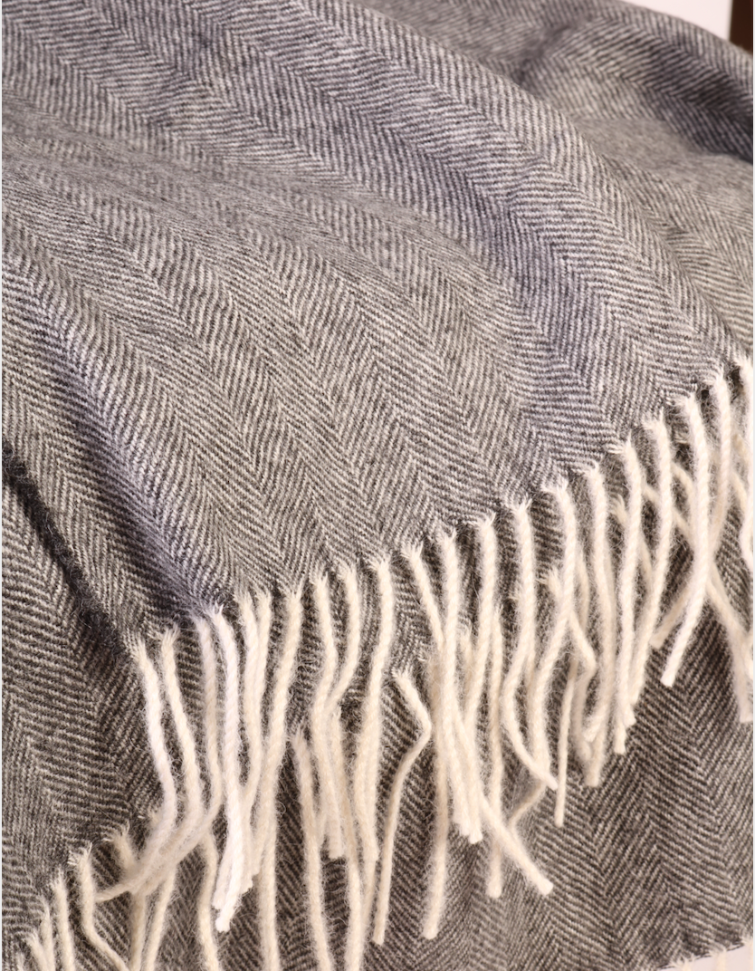 Alpaca wool herringbone patterned gray plaid 